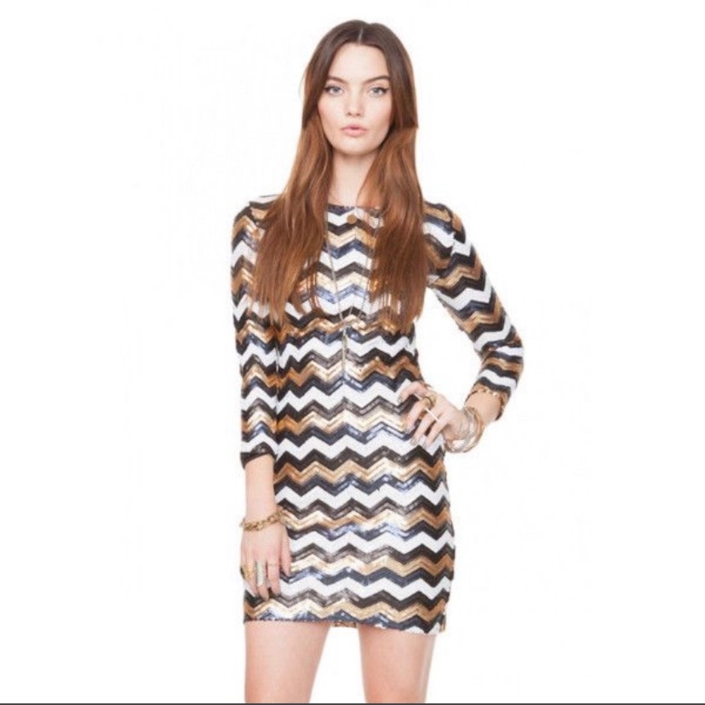 Sugar Lips Sequin Chevron Sleeves Cocktail Dress
